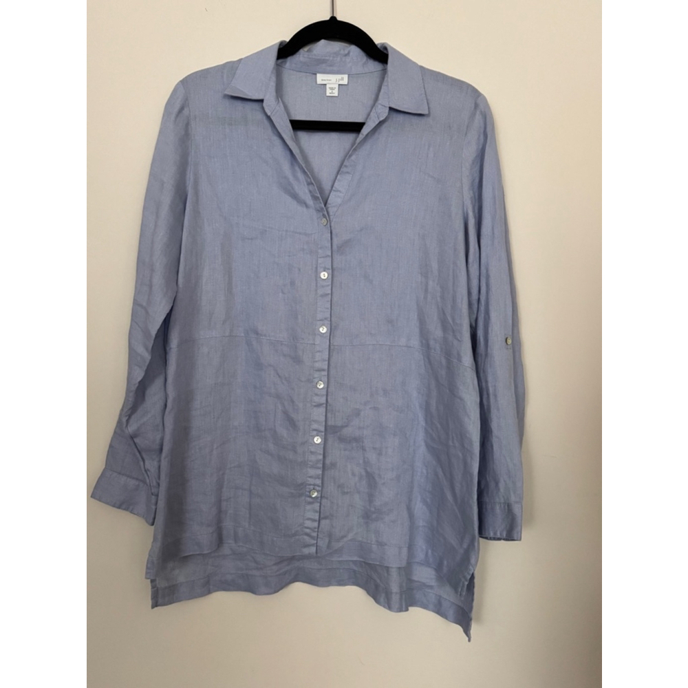 Women's J.Jill Linen Lagenlook Boho Button Down Shirt Size S Blue